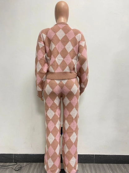 FZ Women's Knitted Sexy Sweater Pants Suit