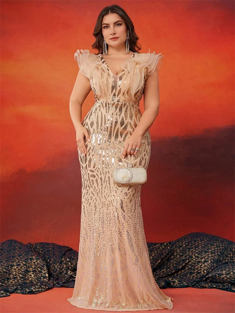 FZ Women's Plus Size Mermaid Sequins Cocktail Evening Dress