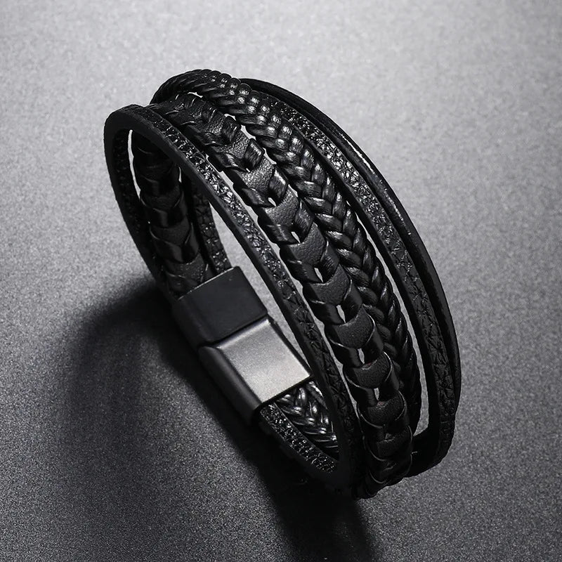 FZ Multi-layer Leather Rope Woven Leather Titanium Steel Magnetic Buckle Bracelet - FZwear