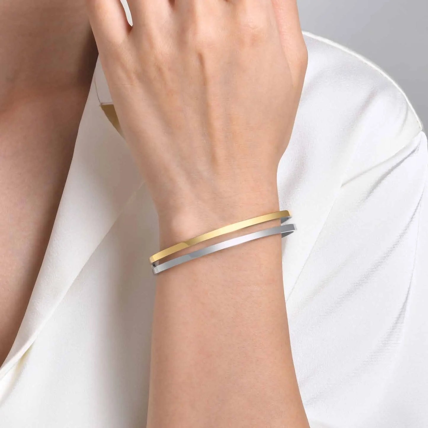 FZ Hollow Cuff Mirror Gold and Silver Color Stainless Steel Double Lines Bracelet - FZwear