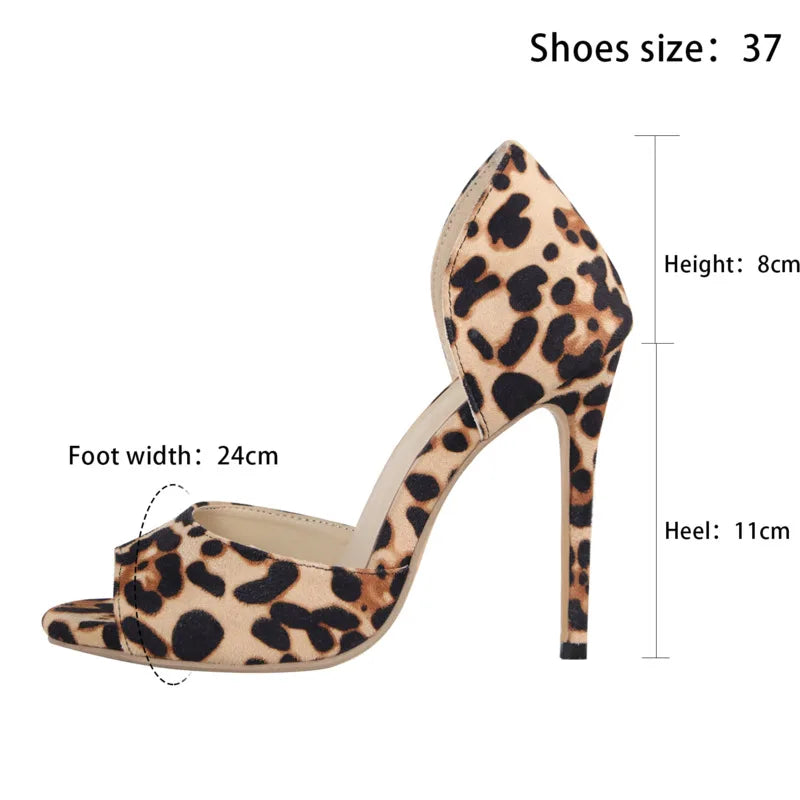 FZ  Women's High Heels Leopard Grain Black Peep Toe Sexy Shoes