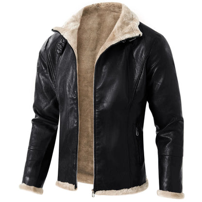 FZ Mens Fur Integrated Thickened Faux Leather Jacket