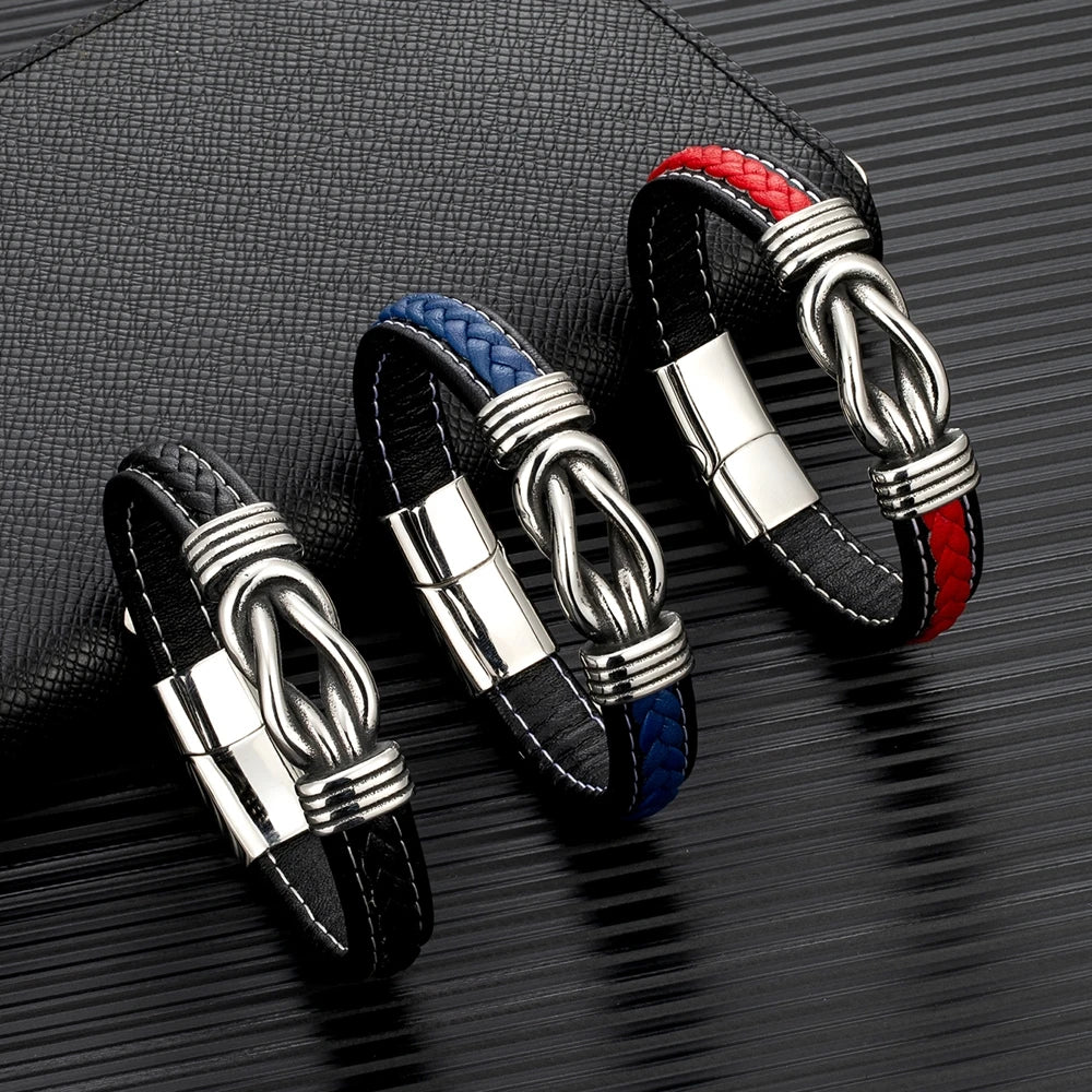 FZ Punk Retro Square Knot Leather Stainless Steel Magnet Buckle Bracelet - FZwear