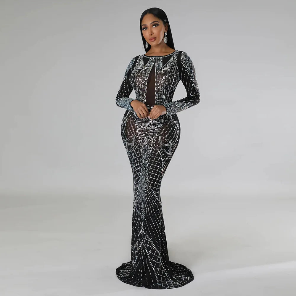 FZ Women's V-Neck Full Sleeve Deep Evening Maxi Dress - FZwear