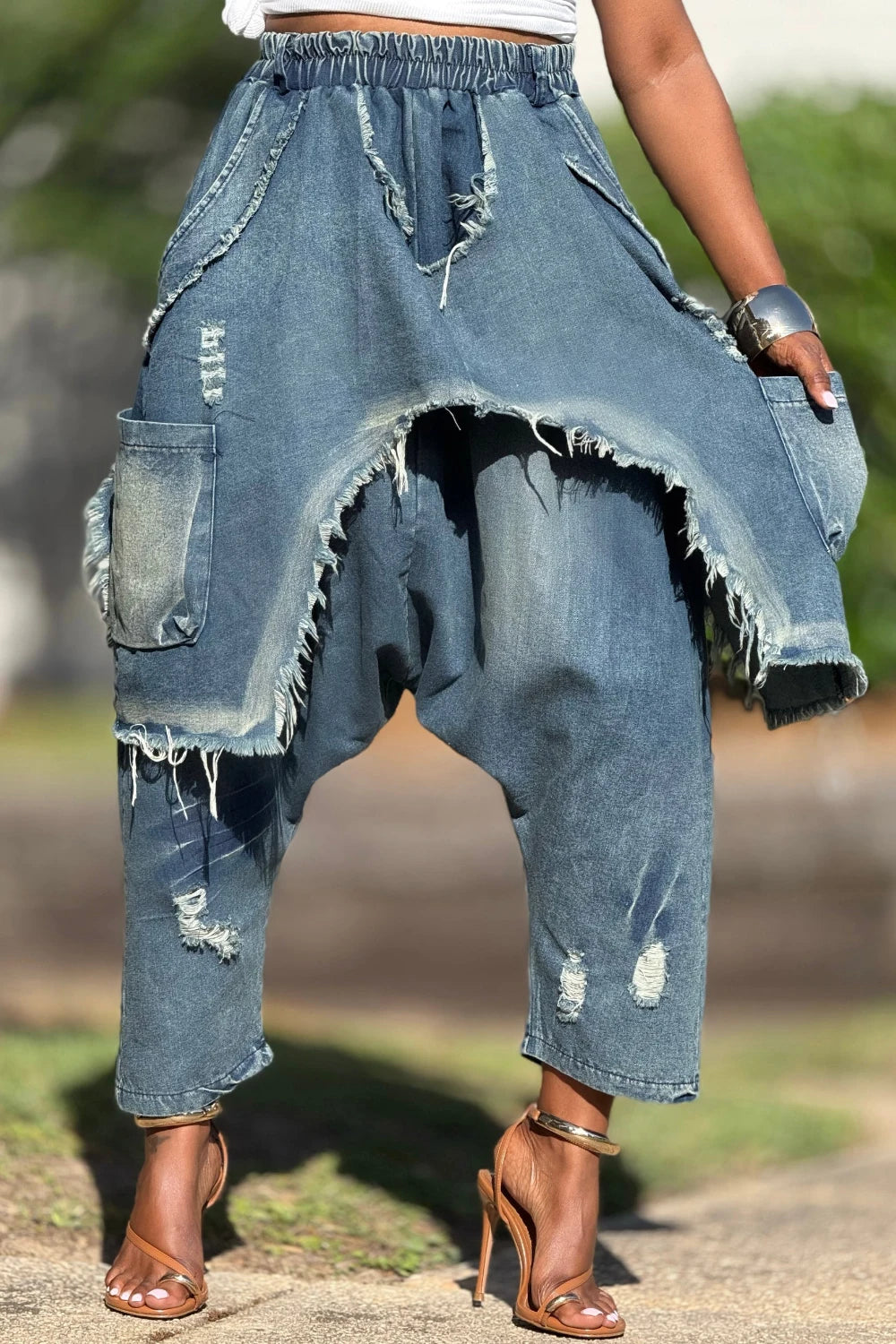 FZ Women's Plus Size Casual Contrast Pocket Denim Pants