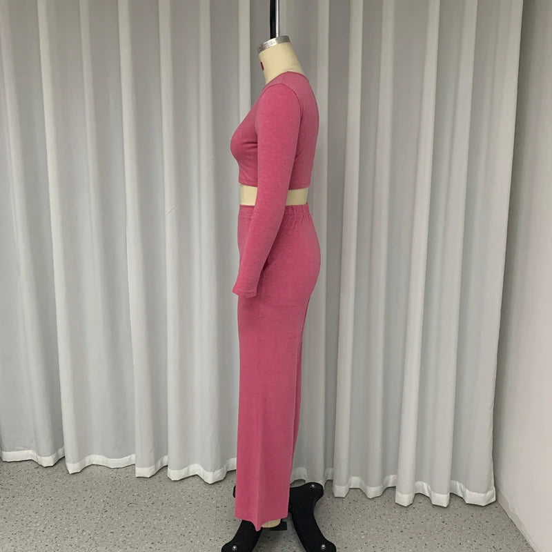 FZ Women's Long Sleeve Bare Waist Loose two piece Pants Suit - FZwear