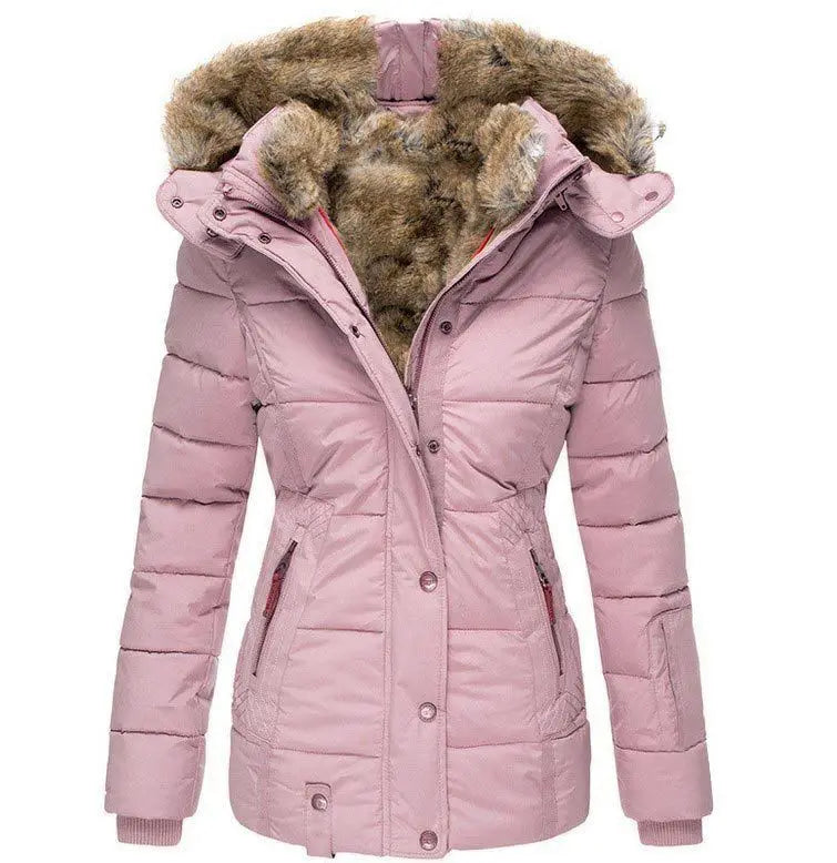 FZ Women's Faux Fur Lining Cotton Puff Slim Fit Long Sleeves Thicken Jacket