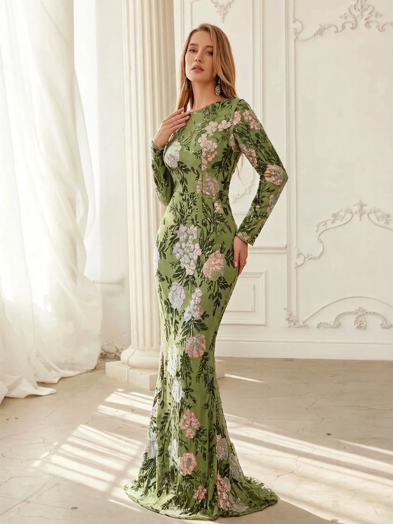 FZ Women's Floral Sequin Evening Dress