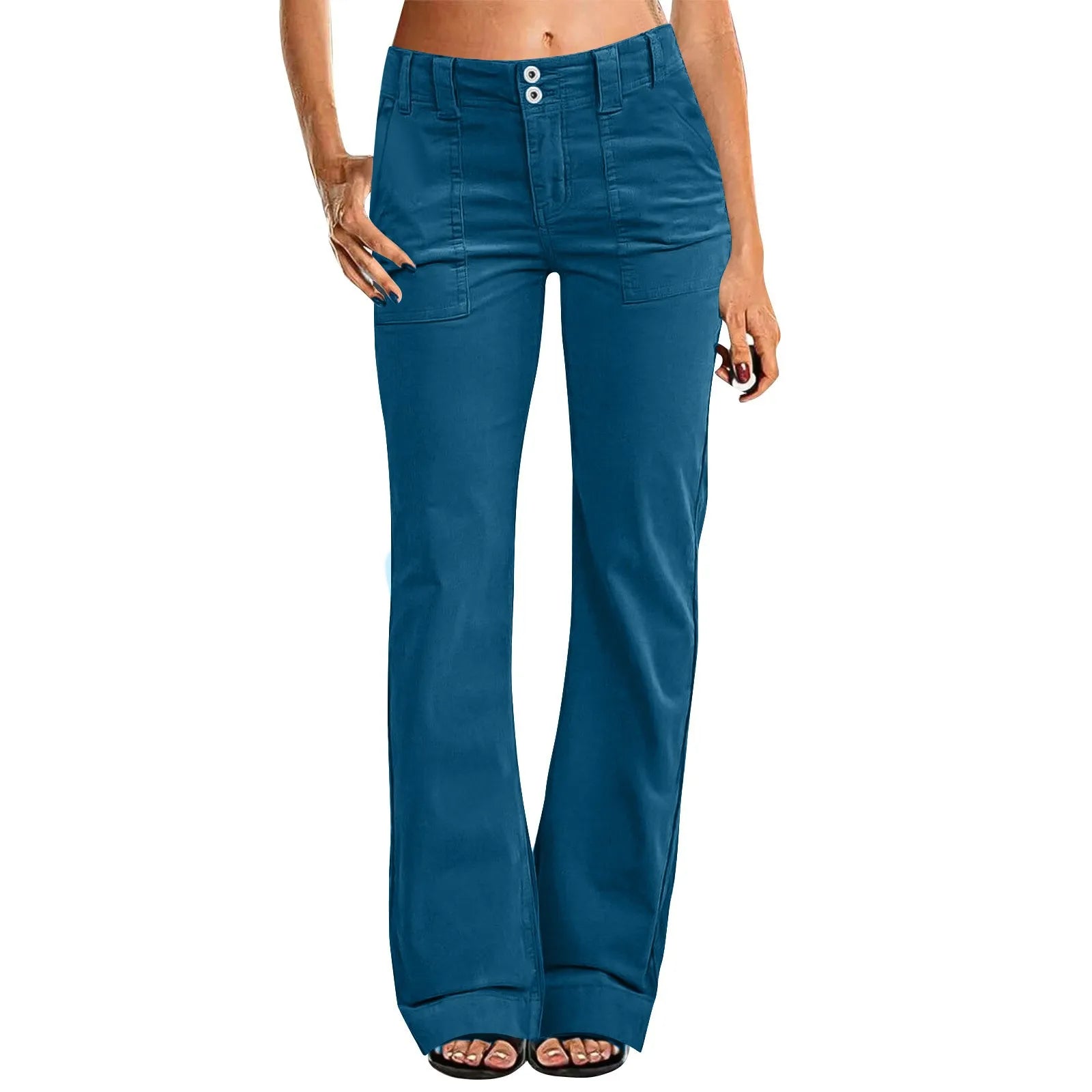 FZ Women's Casual Wide Leg Pants High Waisted Solid Button Down Straight Cargo Pants