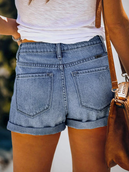 FZ Women's Slim Hole Sexy Wash Streetwear Ripped High Waist Denim Shorts