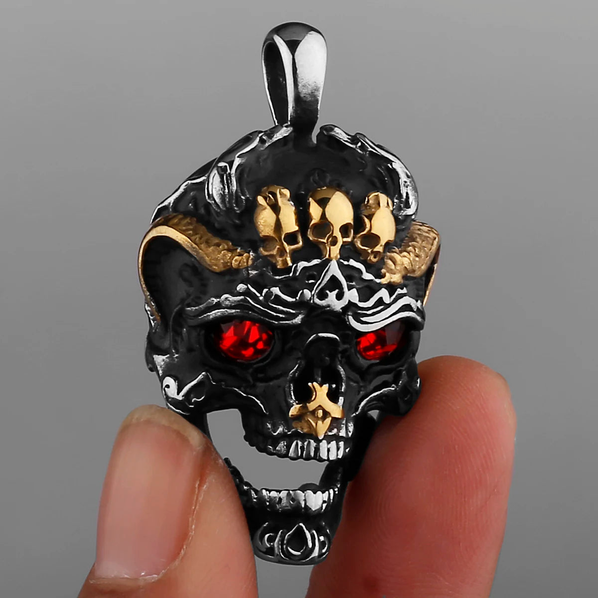 FZ Thick Chain Skull Pendant Punk Stainless Steel Necklace