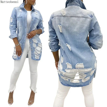 FZ Women's Sexy Ripped Oversized Denim Jacket