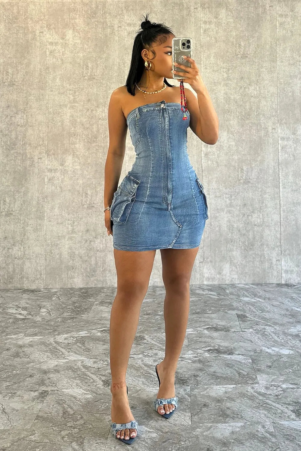 FZ Women's Sexy Off Shoulder Backless Tube Denim Dress - FZwear