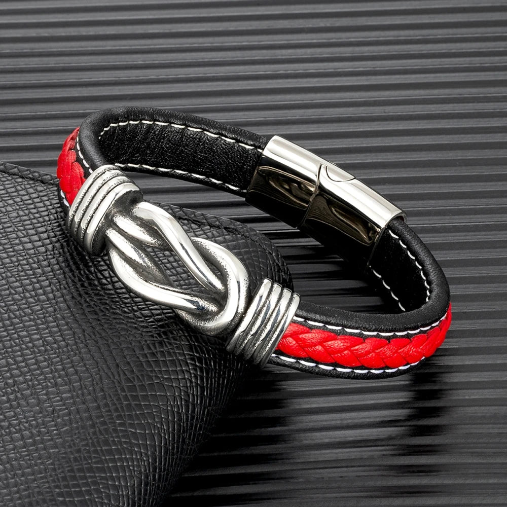 FZ Punk Retro Square Knot Leather Stainless Steel Magnet Buckle Bracelet - FZwear