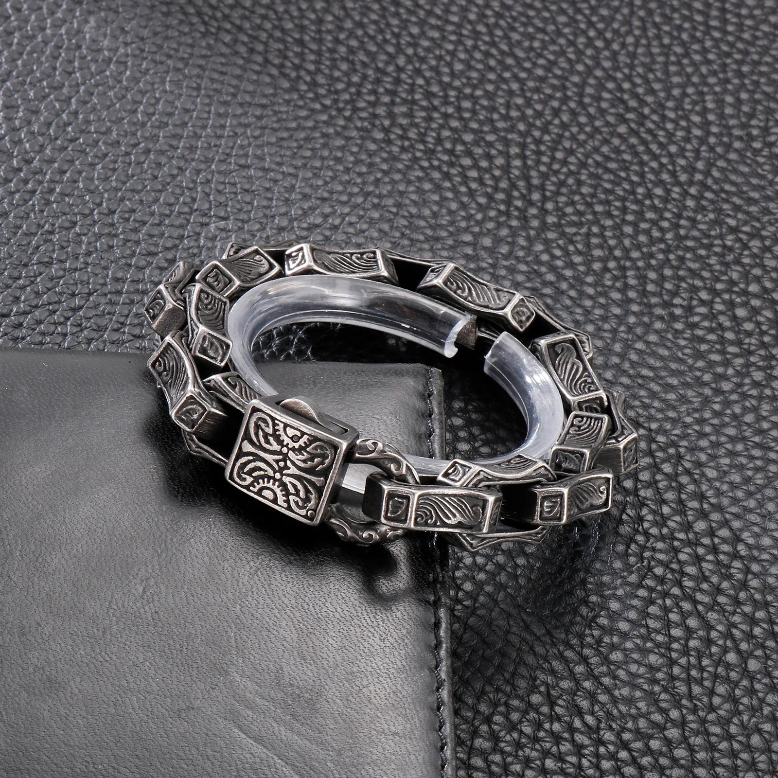 FZ Engraving Square Charm Stainless Steel Ancient Silver Bracelet - FZwear