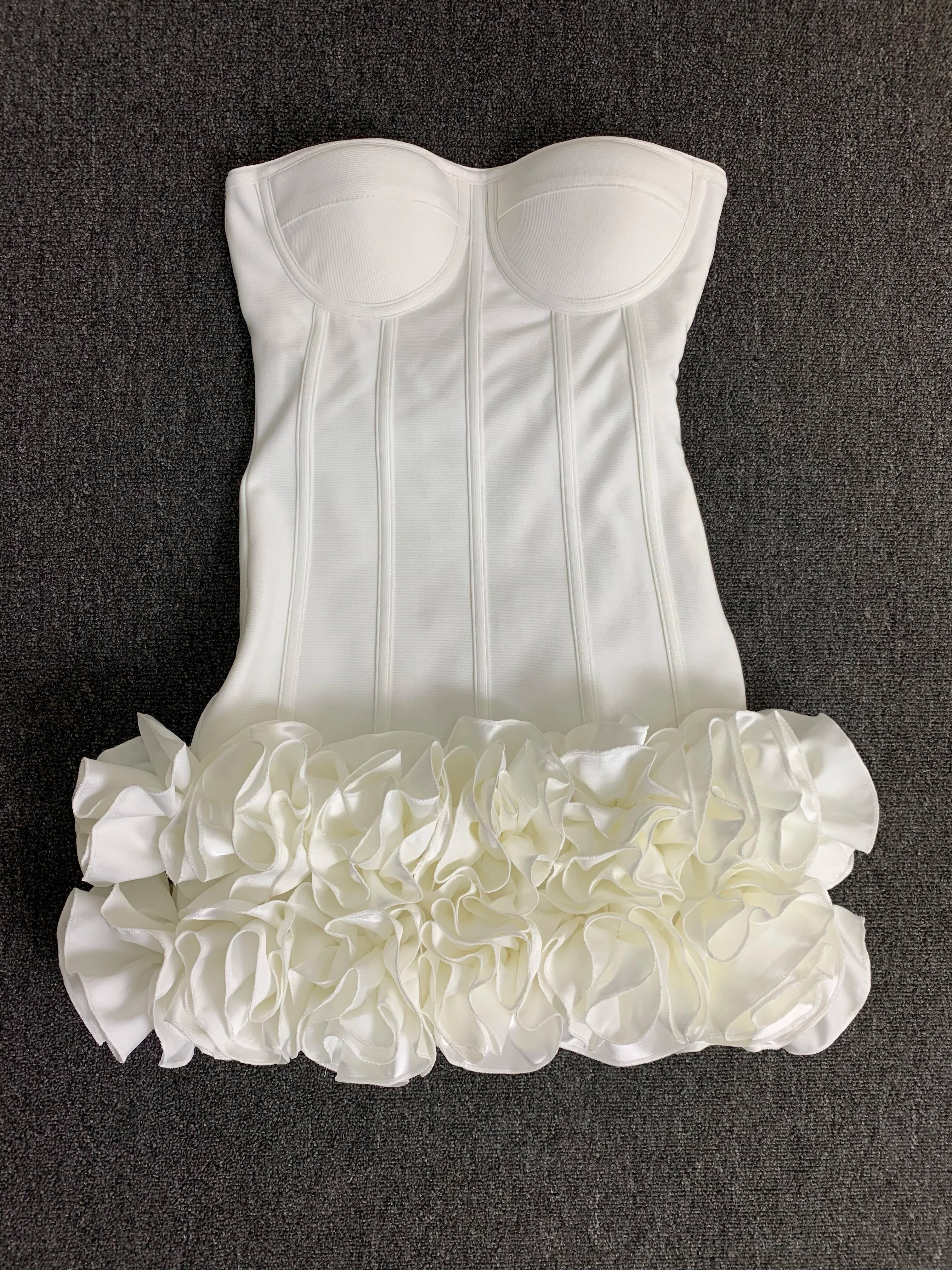 FZ Women Strapless Flowers Hem Laced Up Mini Bandage Evening Dress