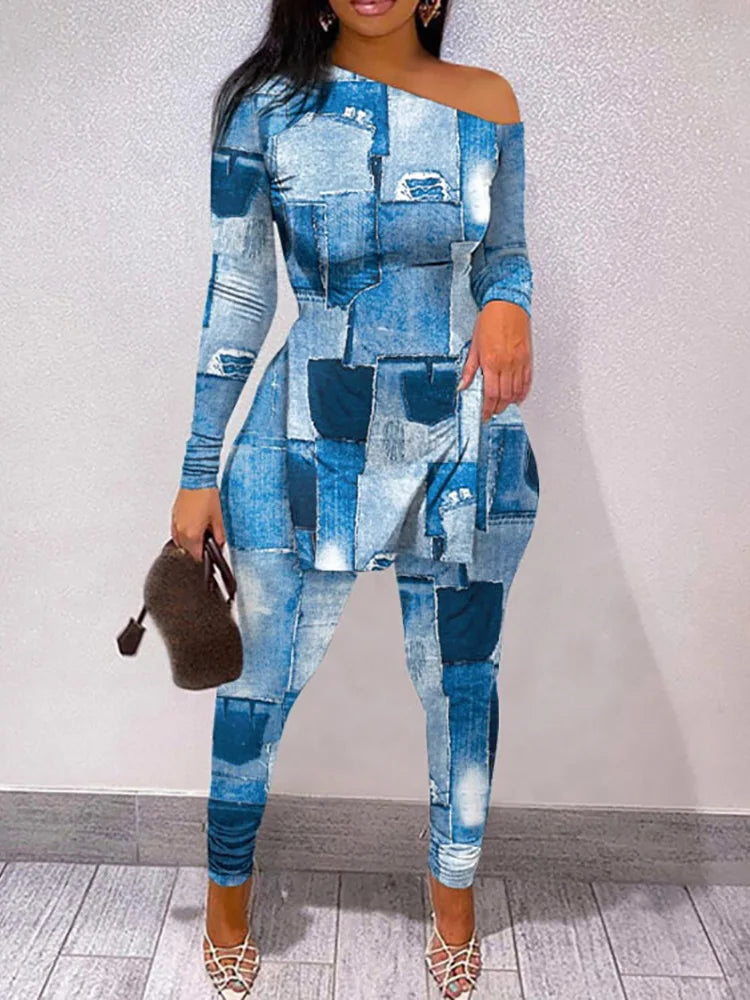 FZ Women's Skew Collar Two Piece Slim Skinny Streetwear Pants Suit - FZwear