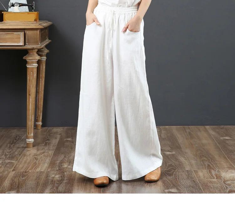 FZ Women's Elastic Waist Solid Wide Leg Loose Vintage Pants - FZwear