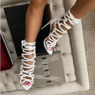 FZ Women's Cross Tied Gladiator Rope High Heels Sandals Shoes