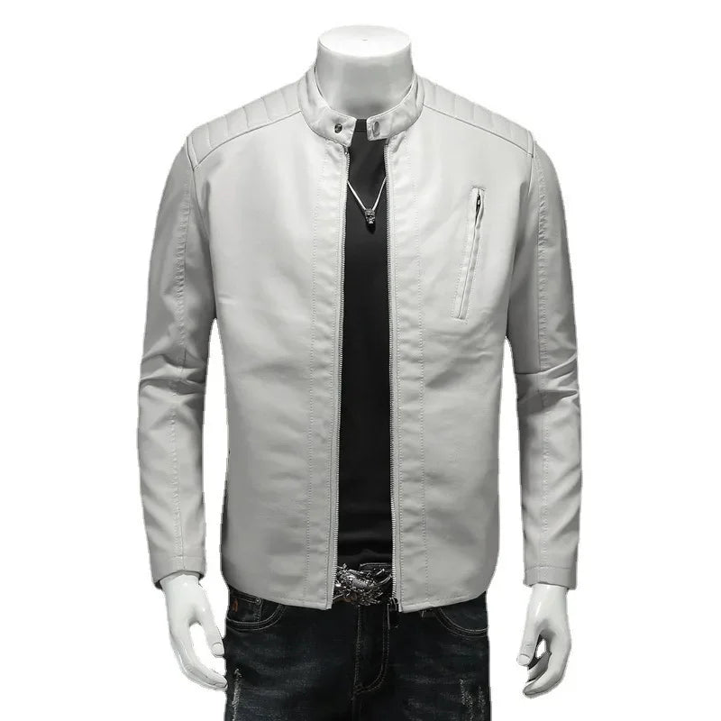 FZ Men's Standing Collar Faux Leather Slim Fit Jacket