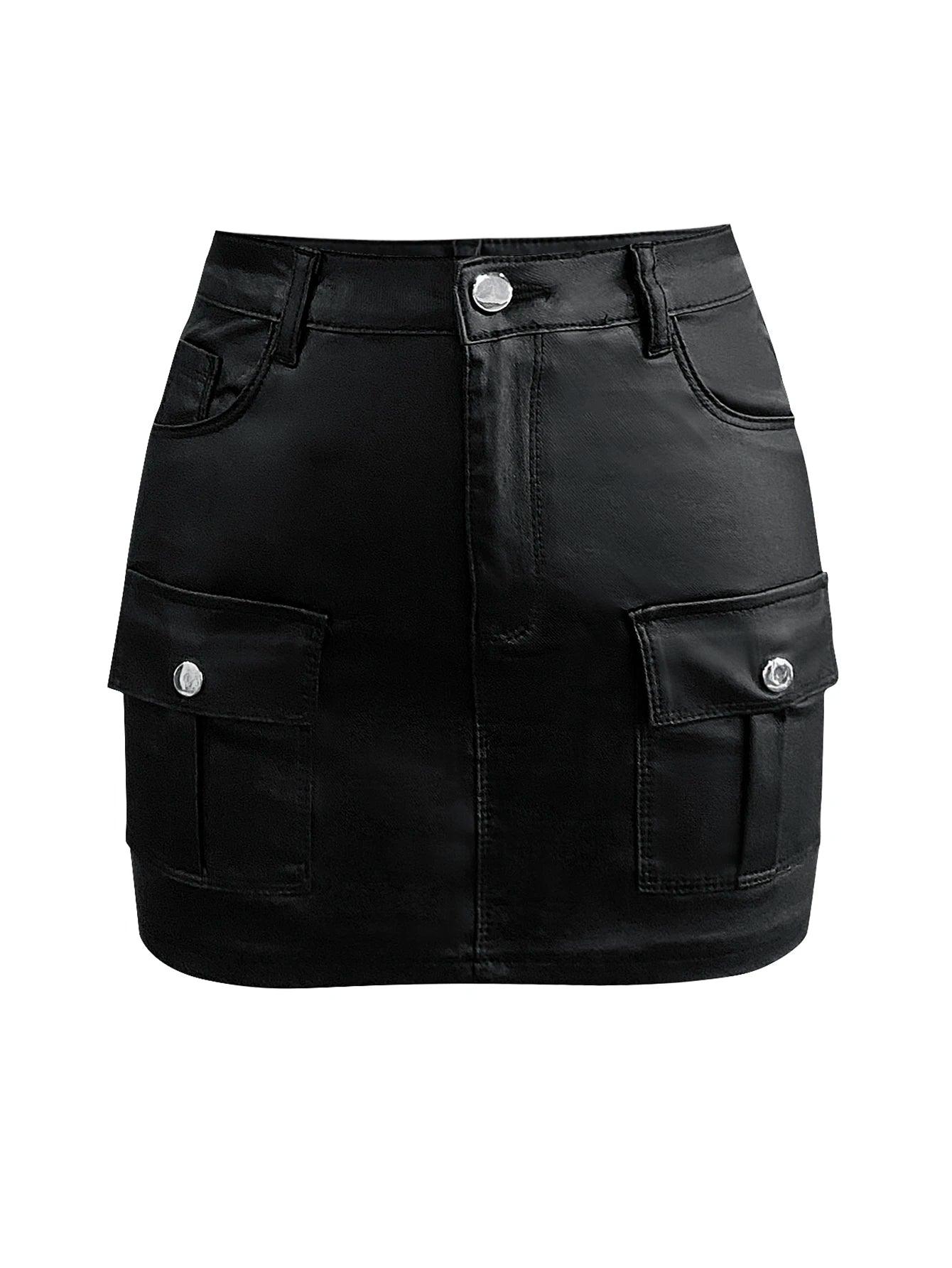 FZ Women's Mid Waist Pocket Design Faux Leather High Street Skirt - FZwear