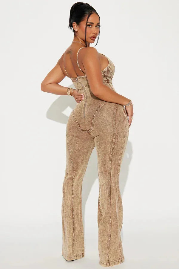 FZ Women's Strapless Strap straight washed Denim Jumpsuit