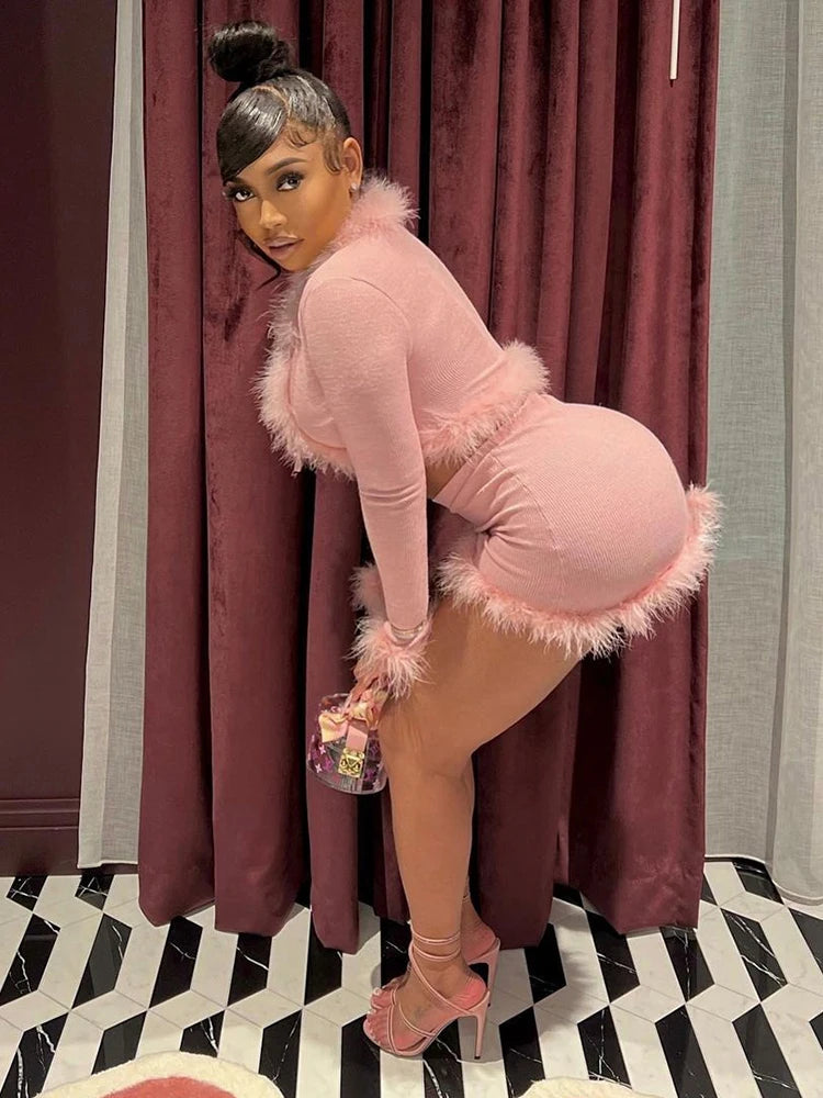 FZ Women's 2Piece Feathers Elastic Waist Tight Skirt Suits - FZwear