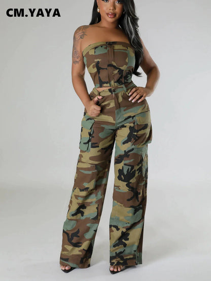 FZ Women's Camouflage Wide Leg 2 Piece Pants Suit - FZwear