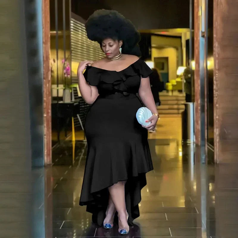 FZ Women's Plus Size Strapless Ruffles Maxi Evening Dress