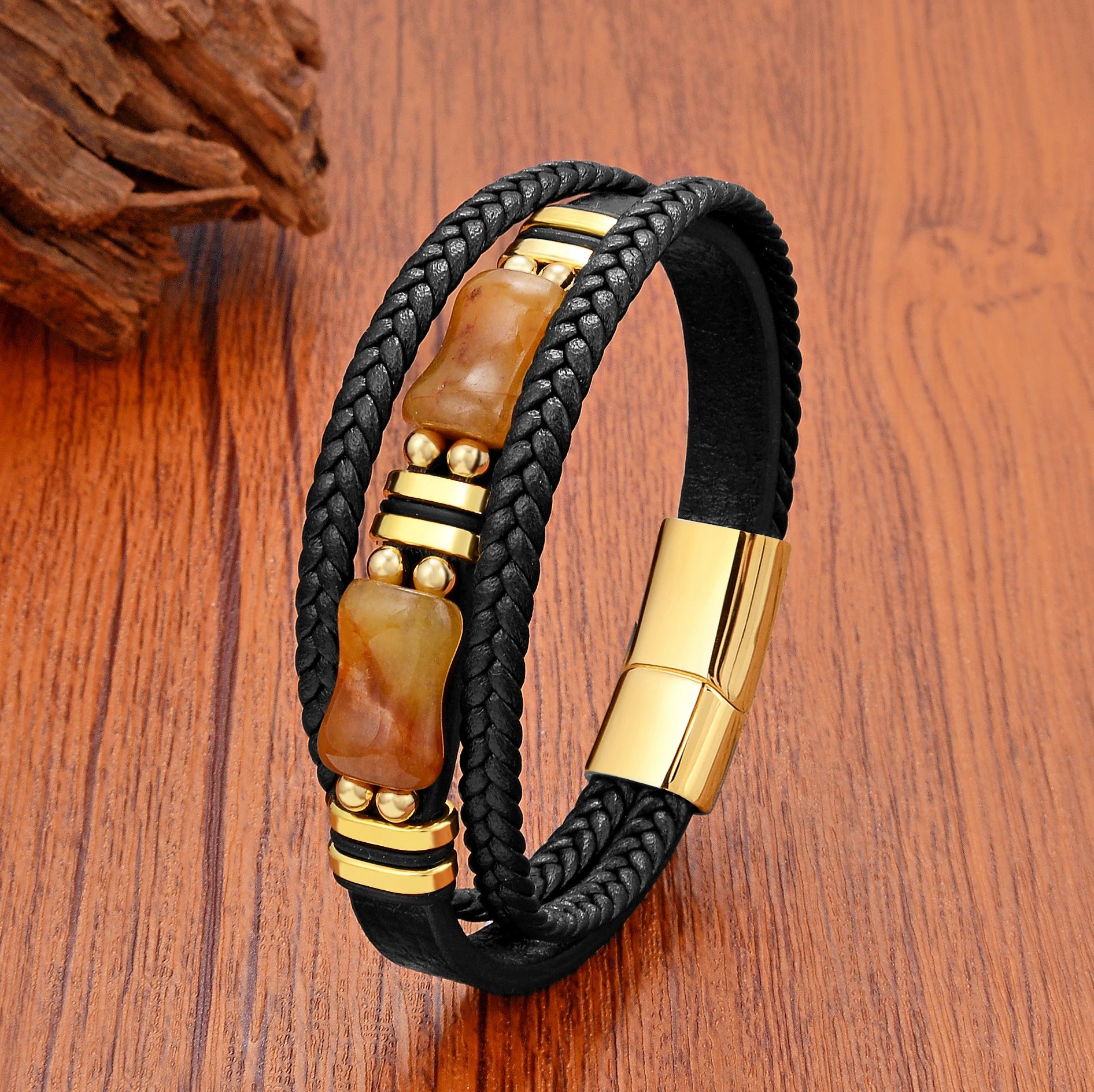 FZ Luxury Natural Geometric Green Stone Stainless Steel Bracelet - FZwear