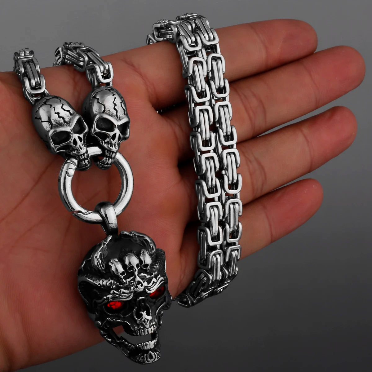 FZ Thick Chain Skull Pendant Punk Stainless Steel Necklace