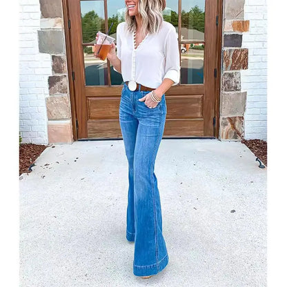 FZ Women's Flare Vintage Stretch High Waist Slim Wide Leg Denim Pants - FZwear