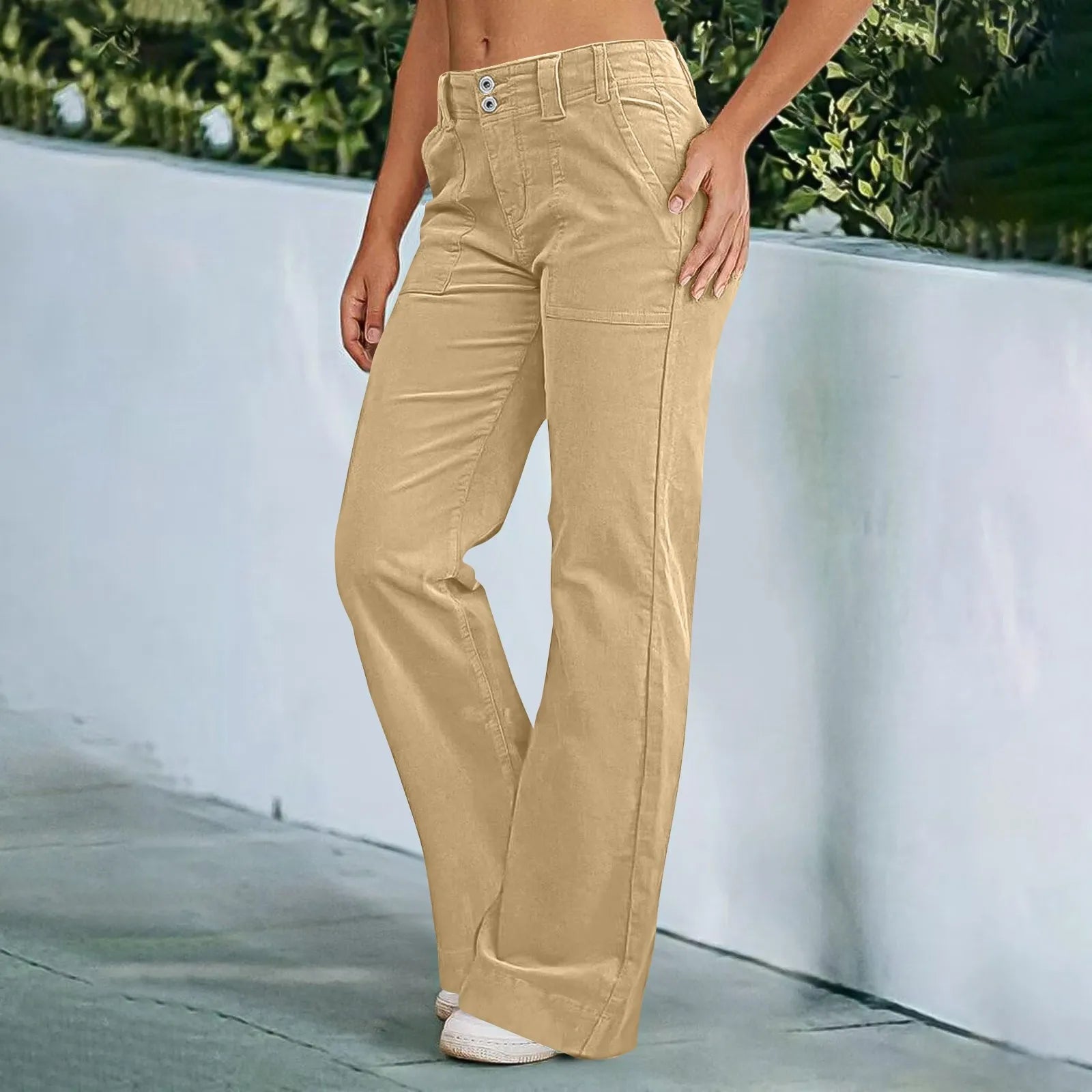 FZ Women's Casual Wide Leg Pants High Waisted Solid Button Down Straight Cargo Pants