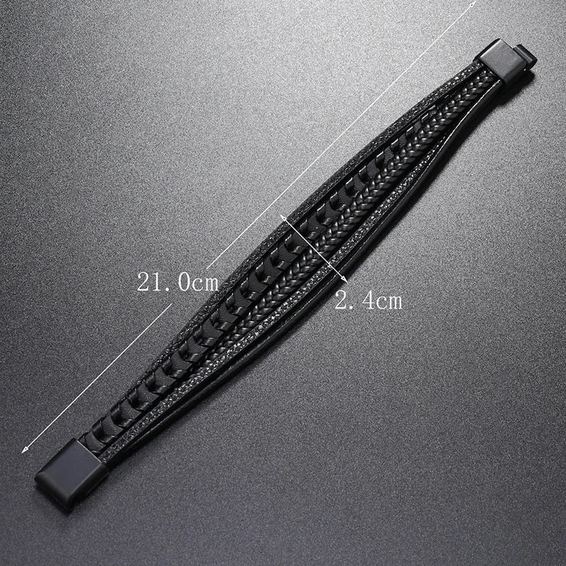 FZ Multi-layer Leather Rope Woven Leather Titanium Steel Magnetic Buckle Bracelet - FZwear