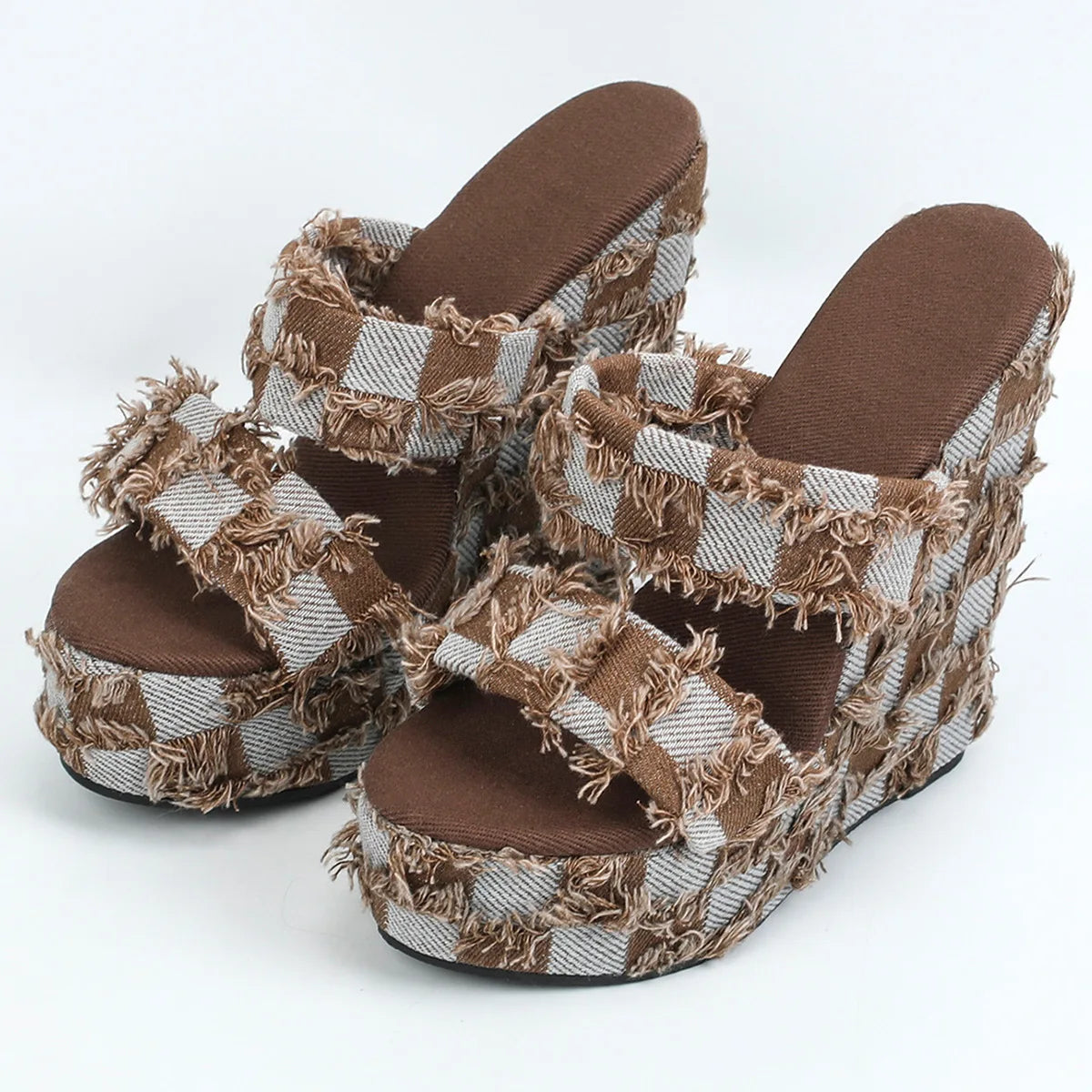 FZ Women's Fashion Black and White Checkered Sloping Heel Shoes - FZwear