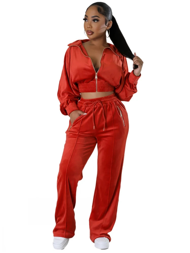 FZ Women's Matching Sets Solid Color Two Pieces Sets Pants Suits - FZwear