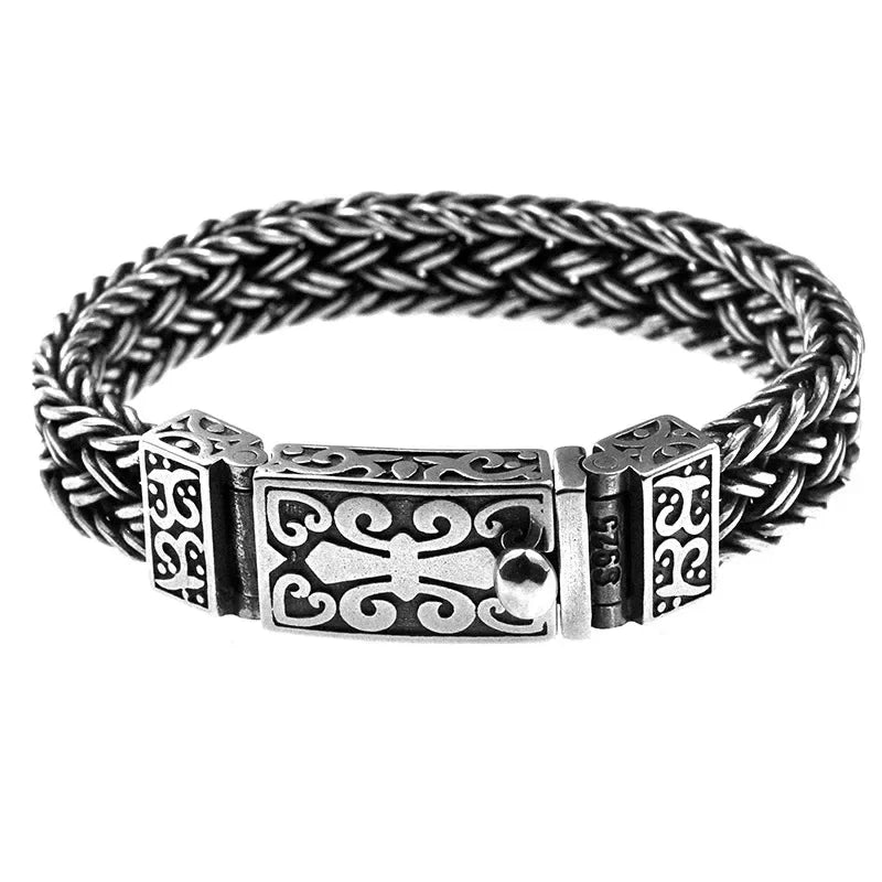 FZ Silver Color Charm Eternal Vine Wide Woven-Chain Bracelet