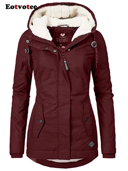 FZ Women's Velvet Parkas Oversized Zipper with A Hood Jacket