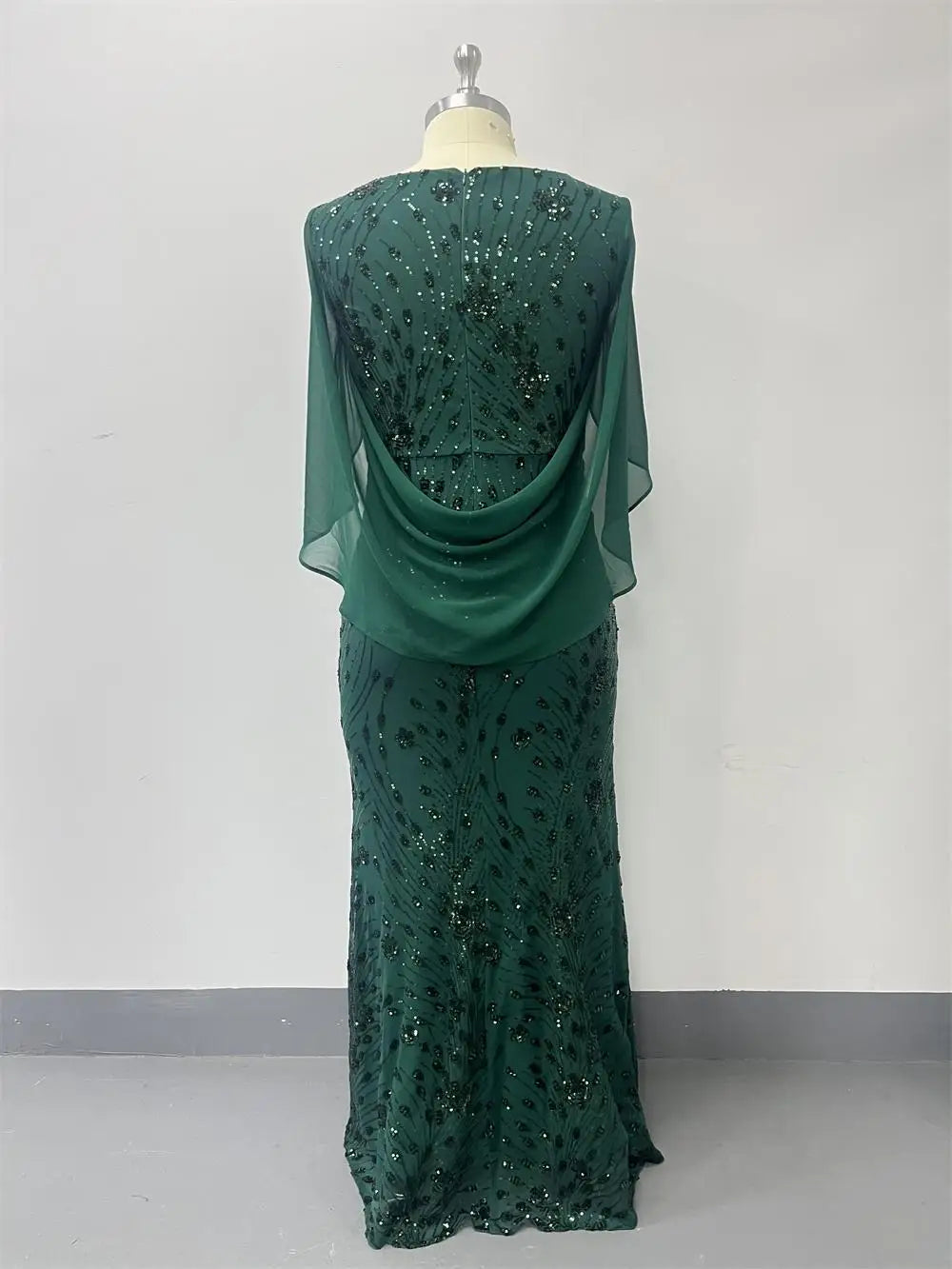 FZ Women's Plus Size Chiffon Sleeve Mermaid Sequins Evening Dress