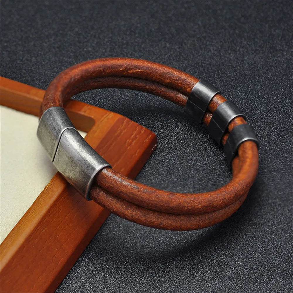 FZ Vintage Oxidized Double Strand Cowhide Bracelet