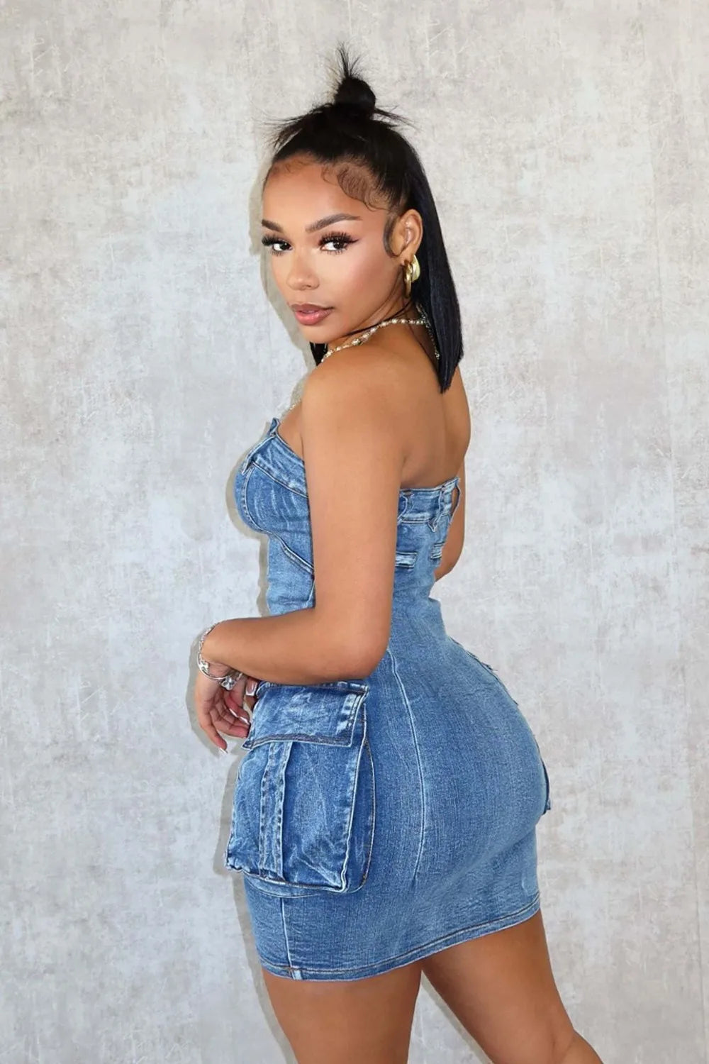 FZ Women's Sexy Off Shoulder Backless Denim Tube Dress