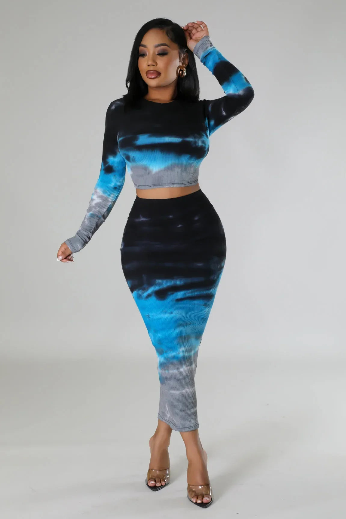 FZ Women's Sexy Long Skinny Tie Dye Print Two Piece Skirt Suit - FZwear