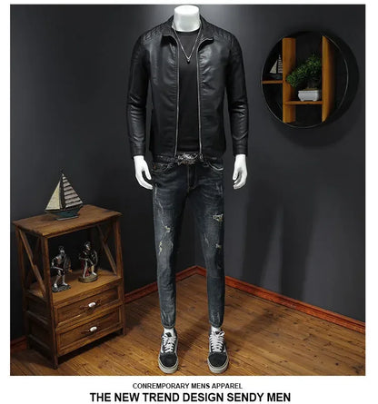 FZ Men's Stand-up Collar PU Leather Jacket