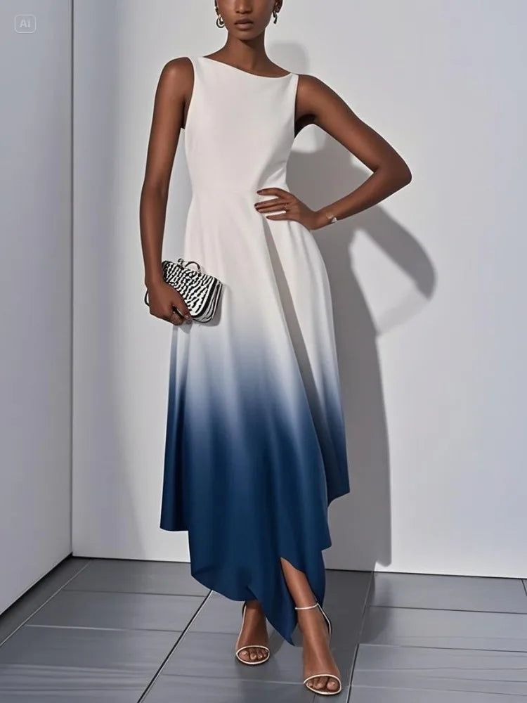 FZ Women's Sleeveless Ombre Midi Slim Fit Evening Dress