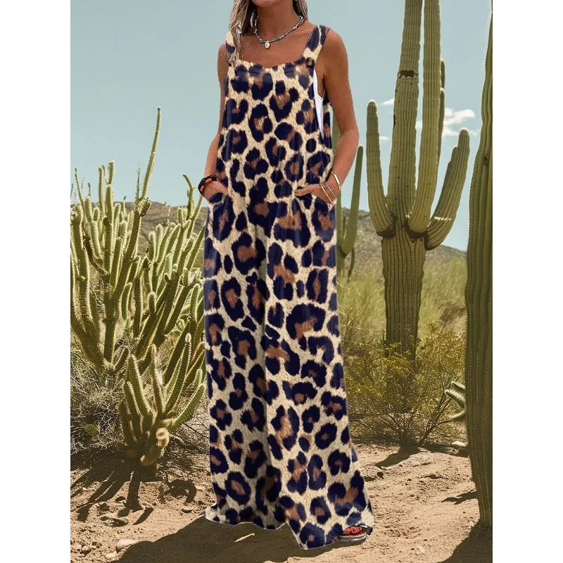 FZ Women's Vintage Flower Daisy Print Casual Strap Wide Leg Jumpsuit - 4 - FZwear