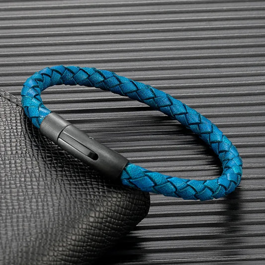 FZ Genuine Braided Blue Leather Stainless Steel Magnetic Buckle Bracelet - FZwear