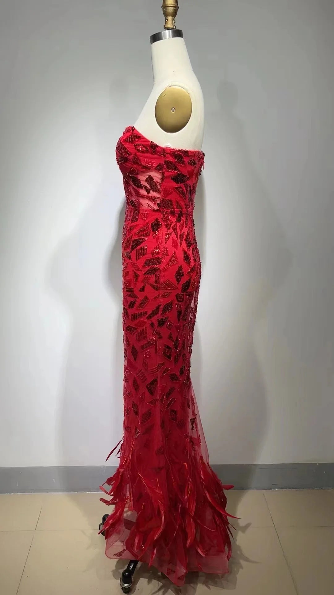 FZ Women's Sexy Strapless Backless Feather Maxi Long Elegant Evening Dress - FZwear