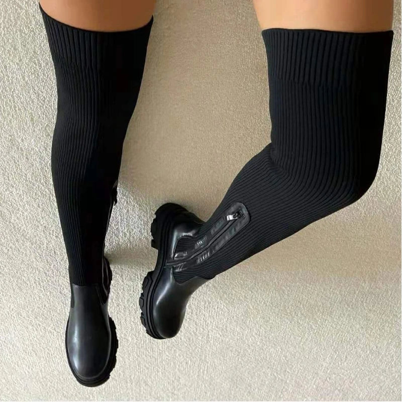 FZ Women's Breathable Knitting Sock Thigh High Boots