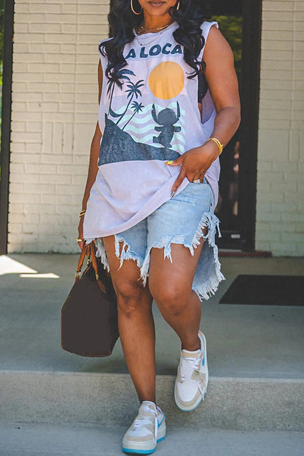 FZ Women's Plus Size Daily Split Distressed Denim Shorts