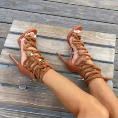 FZ Women's Cross Tied Gladiator Rope High Heels Sandals Shoes